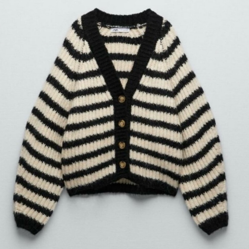 ZARA Striped Oversized Knit Cardigan,